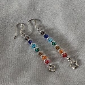 Handmade Colorful Crystal Beaded Earrings with Star and Heart Charms